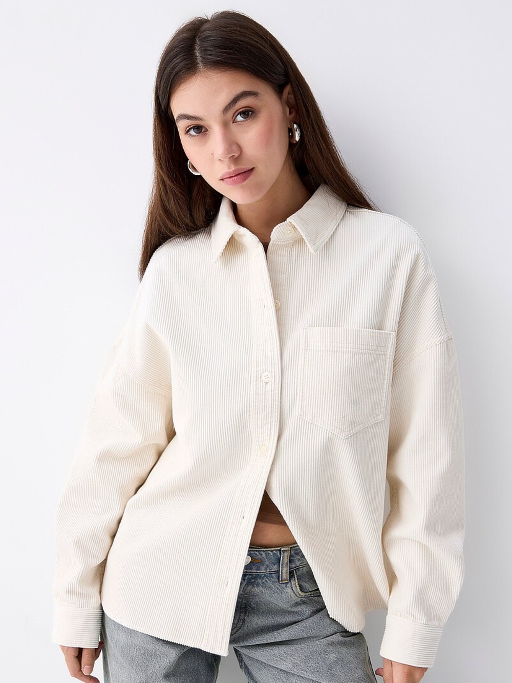 Cream Button-Up Corduroy Shirt
